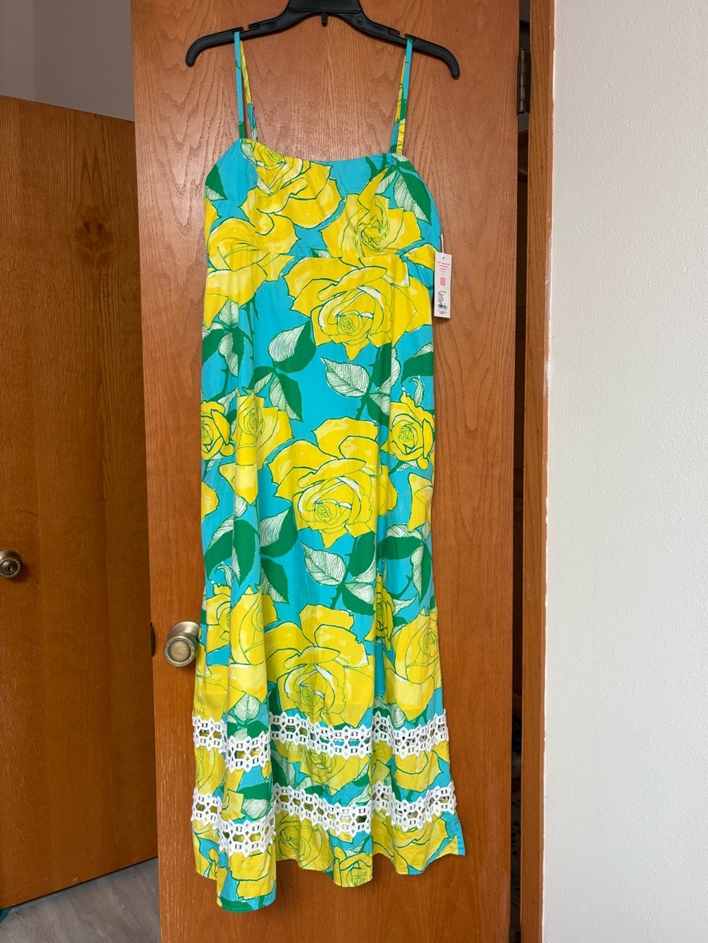 NWT Lilly Pulitzer Haliey midi dress Blue yellow roses Blue Curaçao Rosebud 10